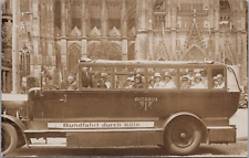 RPPC c1920's Cologne Germany Tour Bus at Catholic Gothic Cathedral Tourist Faces picture