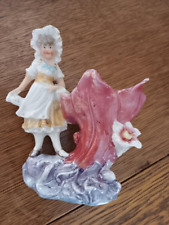 ANTIQUE? VINTAGE GERMAN TINY HORN OF PLENTY CHINA VASE W/YOUNG GIRL, picture