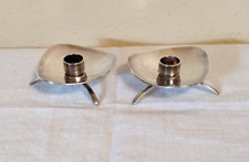 Pair Vintage MCM Cohr Denmark Small Silverplate Candle Holders 3 Footed picture