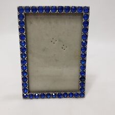 Vintage Picture Frame 3x5 Silver Border Blue Glass Beads Ornate MCM Glam Decor picture