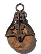 Antique Cast Iron X815 StarLine Barn Pulley Double Star 7 in Wooden Wheel 4.6 lb picture