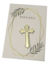 Religious Cross Lapel Pin - Gold Enamel with rhinestone picture