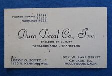 c. 1940 Business Card Duro Decal Co. Inc. Lake Street Chicago Ill Leroy G Scott picture