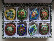 NEW Vintage Smithsonian Cloisonne Trinket Pill Boxes In Original Case Set of 8 picture