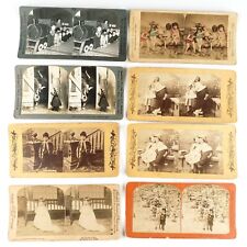 Children At Play Stereoview Lot of 8 Antique Kids Stereoscopy Starter Set C1738 picture