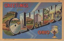 Columbus, OH: Large Letter *unused* vintage Ohio linen postcard Curt Teich picture
