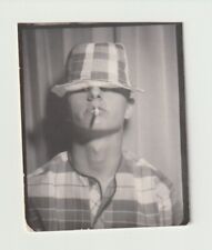 VINTAGE PHOTO BOOTH - FUNNY YOUNG MAN IN MATCHING PLAID SHIRT, HAT, CIGARETTE picture