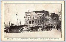 Postcard City High School after 1916 Fire - Paris Texas - Disaster picture