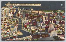 Chicago Illinois IL, Night Aerial View Chicago River and Loop PM 1948 Postcard picture