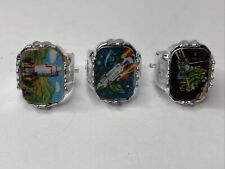 VERY RARE Lot Of 3 Vintage Kiddie Space Flicker Flasher Rings picture
