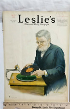 1919 Magazine Cover Art MAN PLAYING VICTROLA Leslie's Weekly Peck RECORD B5 picture