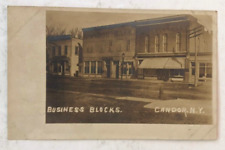 1909 RPPC CANDOR NY BUSINESS BLOCK CANDOR HALL SIGN TIOGA CO REAL PHOTO POSTCARD picture