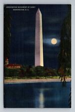 Washington D.C. Night Moonlight  View Washington Monument Vintage C1939 Postcard picture