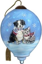Neqwa Ne'Qwa Art Puppy & Kitten In Scarves Handpainted Glass Ornament 7211110 picture