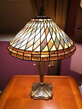 Quoizel Stained Glass Lamp w/ Double Bulb & Geometric Design VINTAGE RARE-GREAT picture