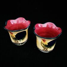 CASA VERO HANDPAINTED POTTERY ROOSTER VOTIVES SET OF TWO picture