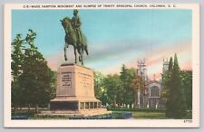 Postcard Wade Hampton Monument and Trinity Episcopal Church Columbia SC VTG picture
