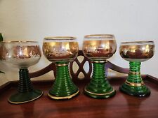 Vintage AUSTRIAN Green, Clear & Gold Etched Wine glasses Set of 4 picture