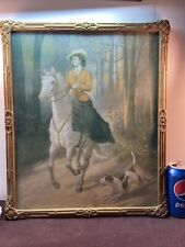 Vtg 1920-30’s Huntress White Horse Fox Hound Print Barbola FORGET-ME-NOTS Frame picture