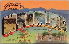 Vintage 1940s WYOMING Large Letter Postcard State Capitol Flower - Tichnor Linen picture