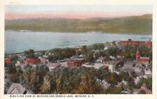  Postcard Bird's Eye View Watkins + Seneca Lake Watkins NY picture