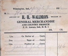 1926 Billhead H.R. Waldron General Merchandise & Produce Aurora Wilmington IN picture