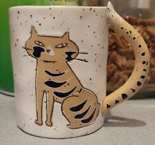 Anthropologie Ceramic Cat Coffee Cup Mug 14 oz Stoneware Great Condition picture