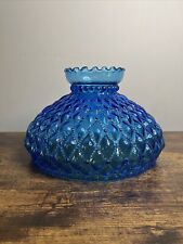 10” Fitter Clear Blue Glass Diamond Quilted Student Lamp Shade w Crimp Top GWTW picture