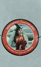 RARE NORTHWEST ORIENT AIRLINES PINUP GIRL PORCELAIN GAS OIL AVIATION PUMP SIGN picture