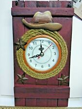 NEW RED SHED Western Cowboy Hat Quartz WALL Clock 9.5” Tall STAR ROPE BURGUNDY picture