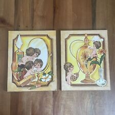 Vintage 70s PAIR Coby Perfume Children 8x10 Midcentury Kitsch Wall Art Cute Baby picture