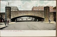 Springfield MA Railroad Arch Bridge People Massachusetts Vintage Postcard c1900 picture