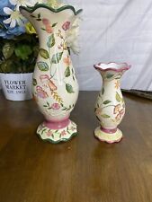 Set of 2 Capriware Hand Painted Floral Vase Porcelain Flower Multicolor Vase picture