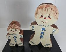 Set Of 2 Vtg Wood Handpainted Gingerbread Taper Candle Holder Holiday Christmas picture