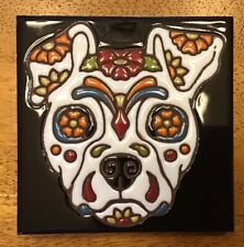 Hand n Hand Designs Earthtones Day of the Dead Mexican Dog Glazed Art Tile 4”x4” picture