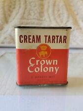 VINTAGE 1939 CROWN  COLONY CREAM OF TARTAR SPICE TIN FULL UNOPENED  picture