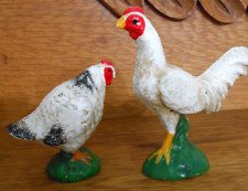 Vintage Painted Metal Rooster & Hen Figurine picture