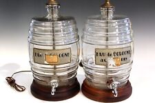 Pair Antique Eau de Cologne Mens Club Barrel Jars Lamps Glass Old Labels picture
