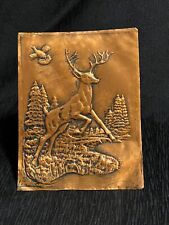 Vtg Copper Relief Picture Buck Deer Game Bird Hammered Hunting Scene Art picture