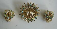 VINTAGE 3 pc set  LADY SHRINER Gold tone w/RHINESTONES Pin & Clip earrings picture