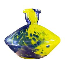 Hand Blown Art Glass Vase With Multicolor Spots Yellow Cobalt Blue Glass Bottle picture