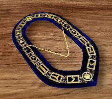 Masonic Regalia Master Mason GOLD PLATED Chain Collar BLUE Backing DMR-400GB🏆 picture