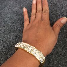 Beautiful  statement signed swan swarovski  crystal gold tone bangle bracelet  picture