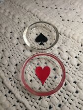 2 Vintage Glass Card Suit Ashtrays for Poker, Bridge, Rummy Spade & Heart Design picture