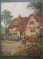 Vintage Greeting Card with Country Home & Garden Flowers Setting picture