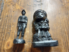 Vintage Expertly Hand Carved Coal Miner AND DAUGHTER Figurines Made Of Coal picture