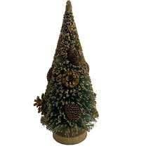 Vintage Large Bottle Brush Christmas Tree Gold Glitter Pine Cones 8.5