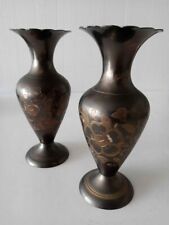 Solid Brass Hand Made Etched Vases Made in India Set of 2 picture