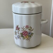 Vintage 1988 FTDA Floral Ceramic Canister Sugar Jar w/ Spoon Holder (No Spoon) picture