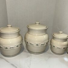 Vtg. Set Of 3 Longaberger Cottage Style Canisters Classic White,Forest Green picture
